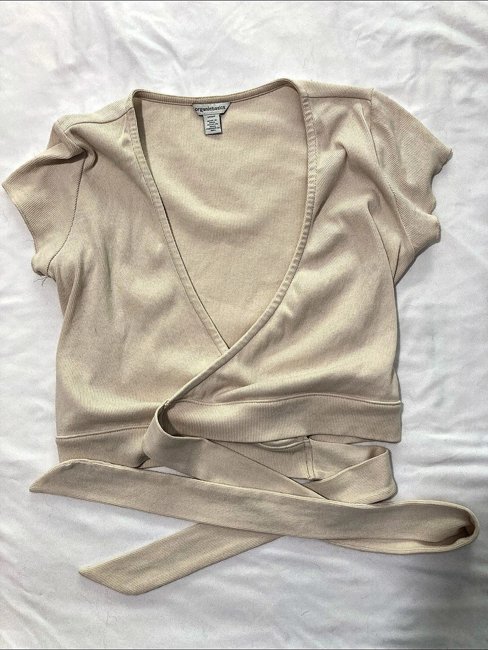 organic basics Wrap Crop Top in Cream Size Small